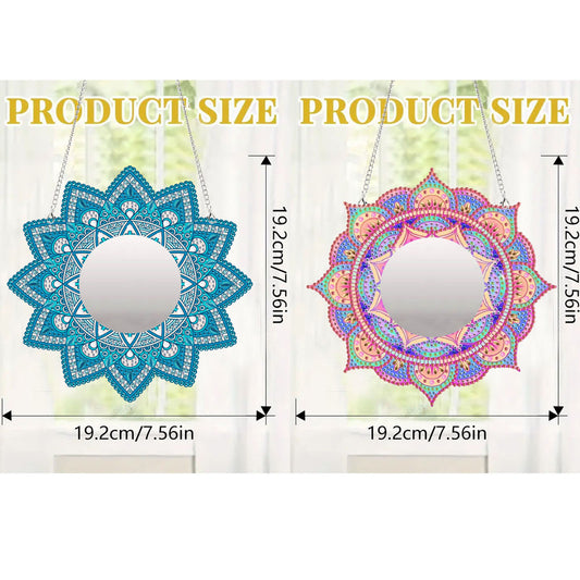 2pcs 2D Flat DIY Flowers Hanging Mirror Diamond Art Kits Wall Door Decoration