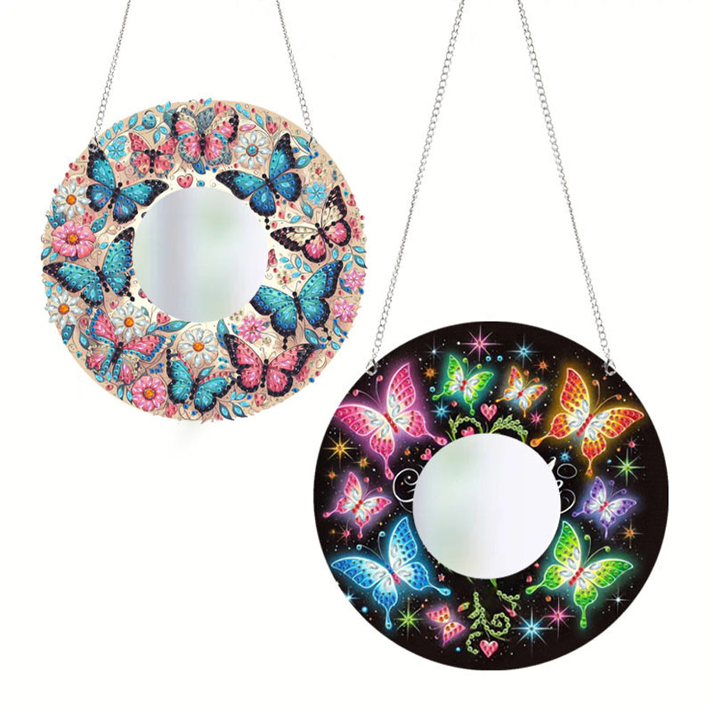 2pcs 2D Flat DIY Butterfly Hanging Mirror Diamond Art Kits Wall Door Decoration