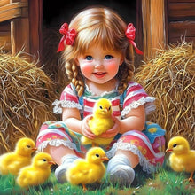Load image into Gallery viewer, Diamond Painting - Full Round - Little Girl And Chicken (40*40CM)
