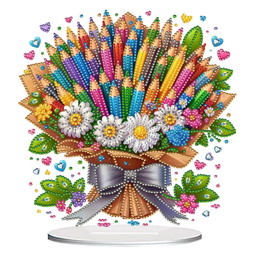 Flower Double Sided Effect Table Top Diamond Painting Ornament Kit (Pencil)