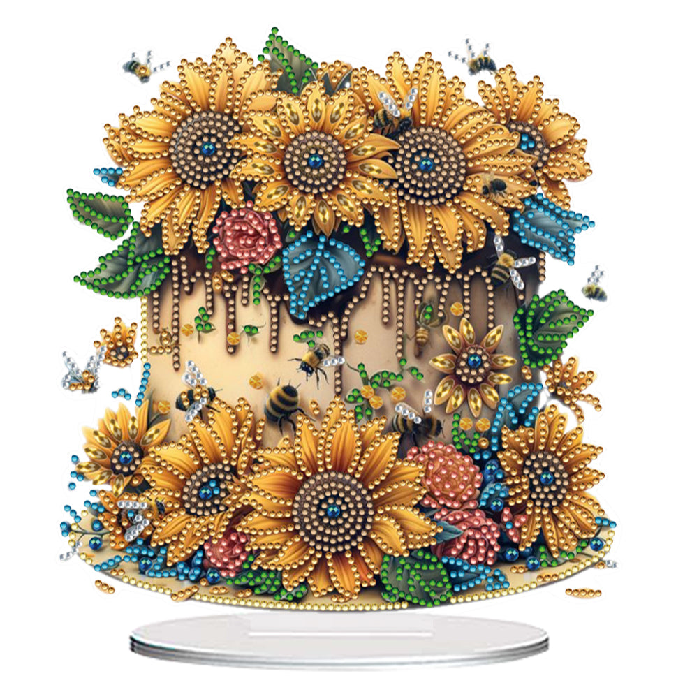 Flower Double Sided Effect Table Top Diamond Painting Ornament Kit (Sunflower C)