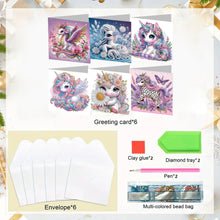 Load image into Gallery viewer, 6PCS Rainbow White Horse DIY Diamond Art Greeting Cards Congratulations Cards
