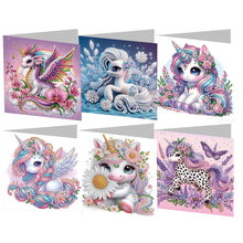 Load image into Gallery viewer, 6PCS Rainbow White Horse DIY Diamond Art Greeting Cards Congratulations Cards
