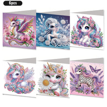 Load image into Gallery viewer, 6PCS Rainbow White Horse DIY Diamond Art Greeting Cards Congratulations Cards
