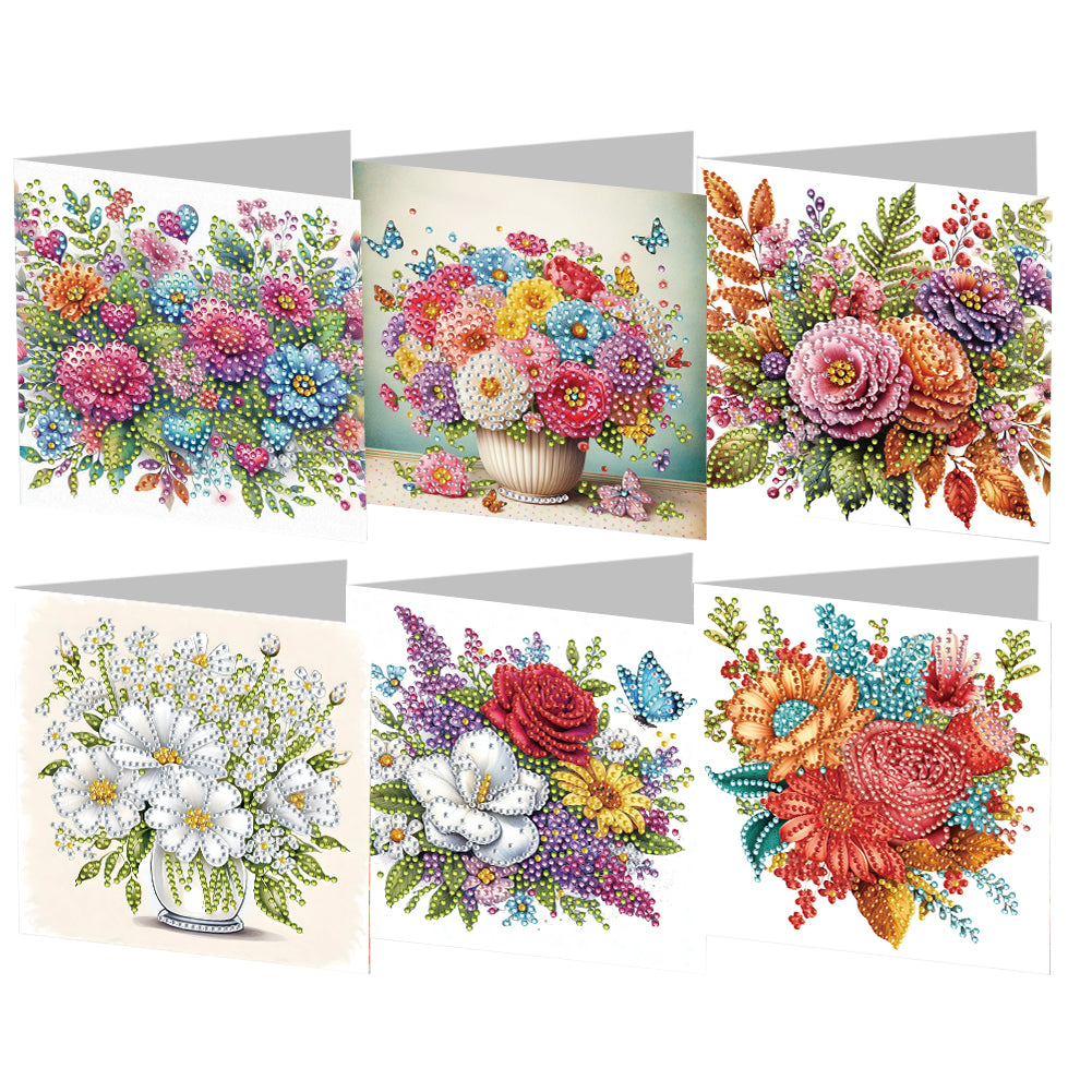 6PCS Flowers DIY Diamond Art Greeting Cards Congratulations Cards & Gifts