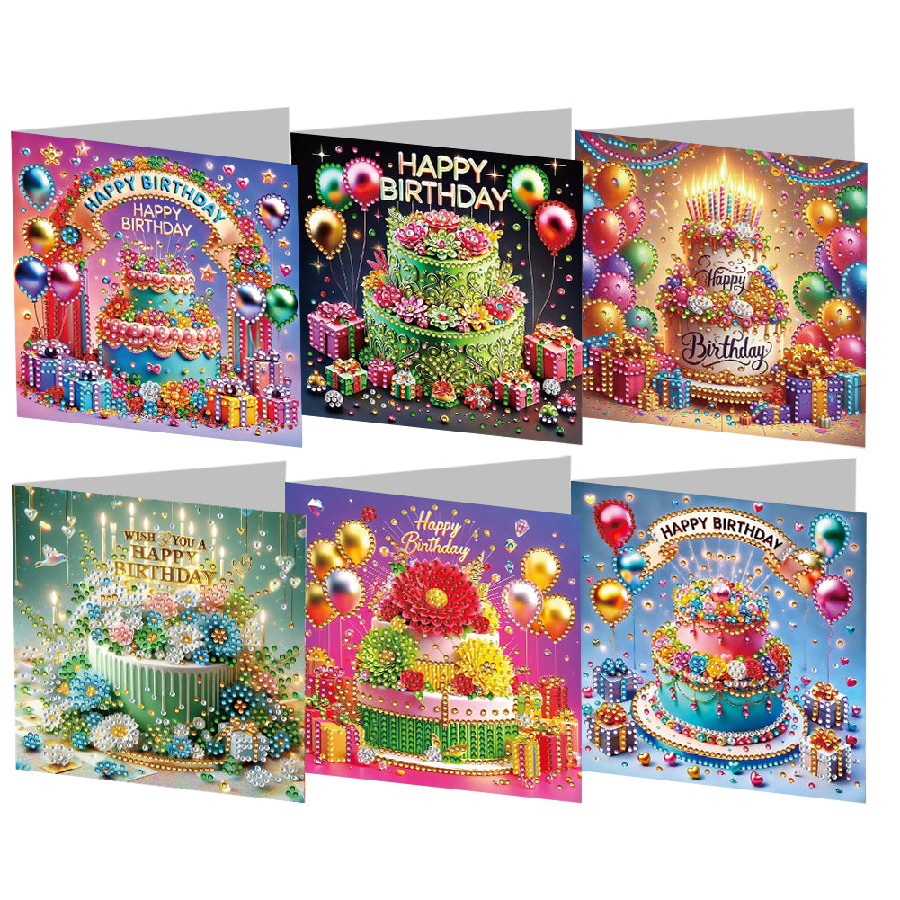 6PCS Birthday DIY Diamond Art Greeting Cards Congratulations Cards & Gifts