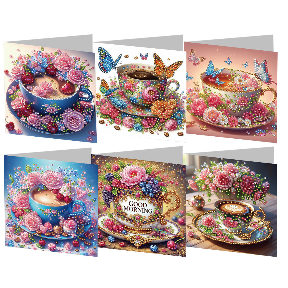 6PCS Coffee DIY Diamond Art Greeting Cards Congratulations Cards & Gifts