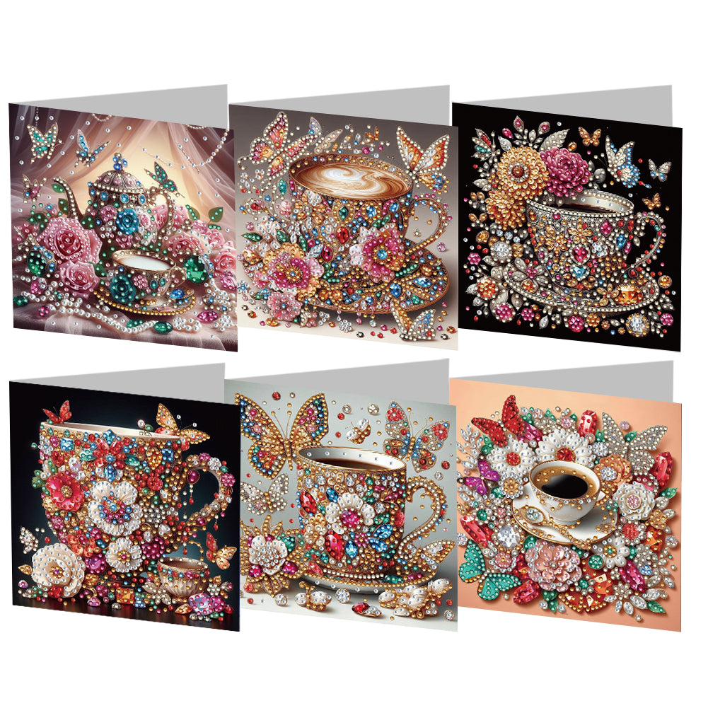 6PCS Coffee DIY Diamond Art Greeting Cards Congratulations Cards & Gifts