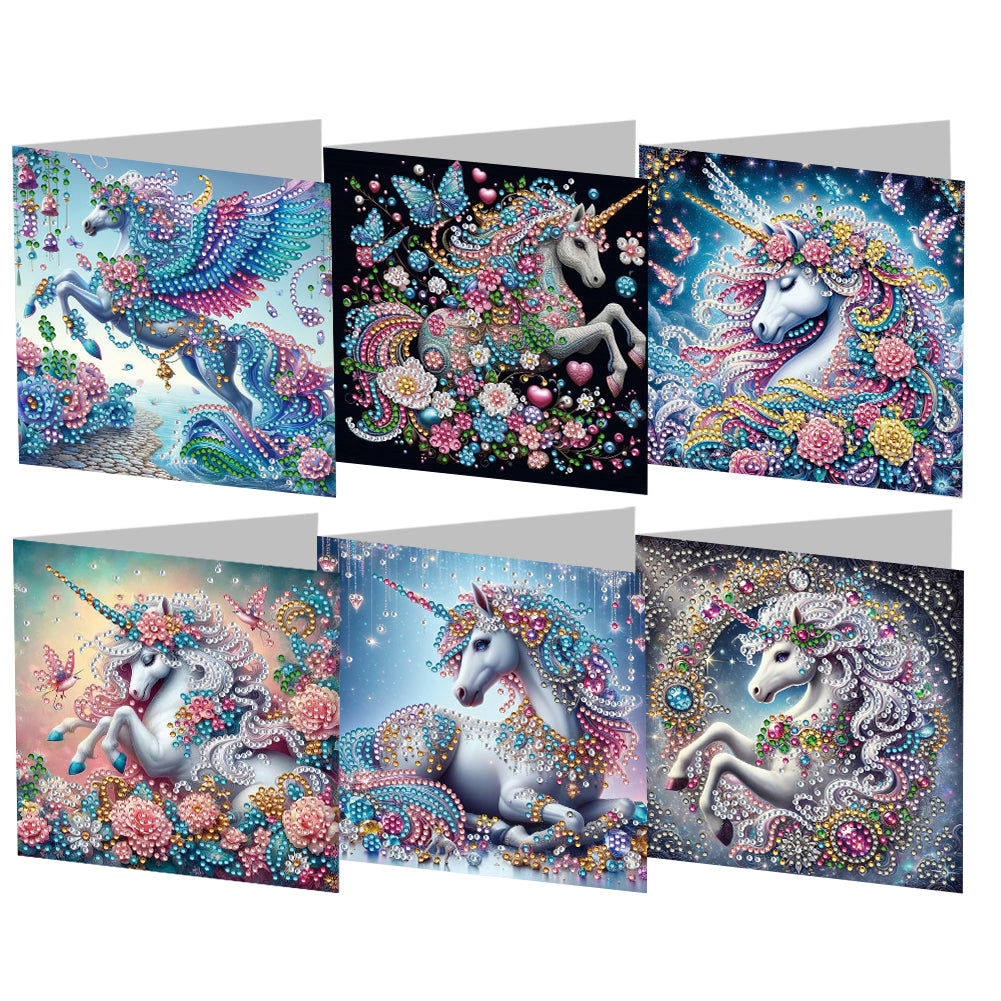 6PCS White Horse DIY Diamond Art Greeting Cards Congratulations Cards & Gifts