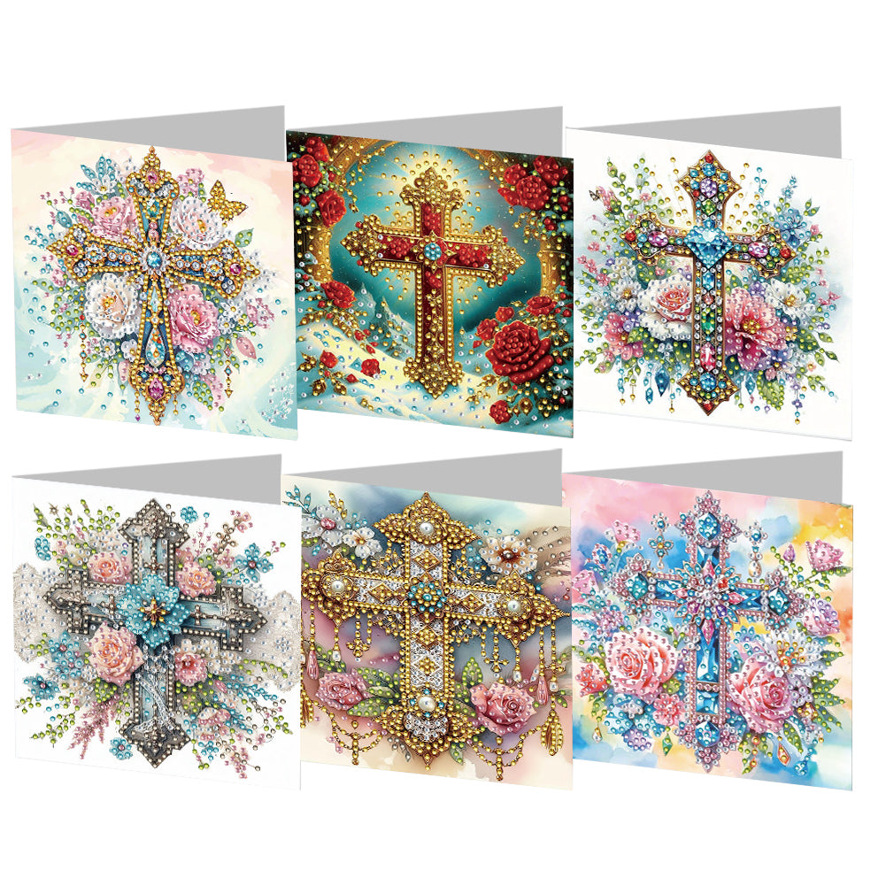 6PCS Cross DIY Diamond Art Greeting Cards Congratulations Cards & Gifts