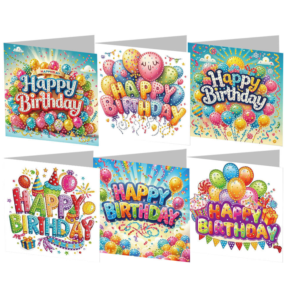 6PCS Birthday DIY Diamond Art Greeting Cards Congratulations Cards & Gifts