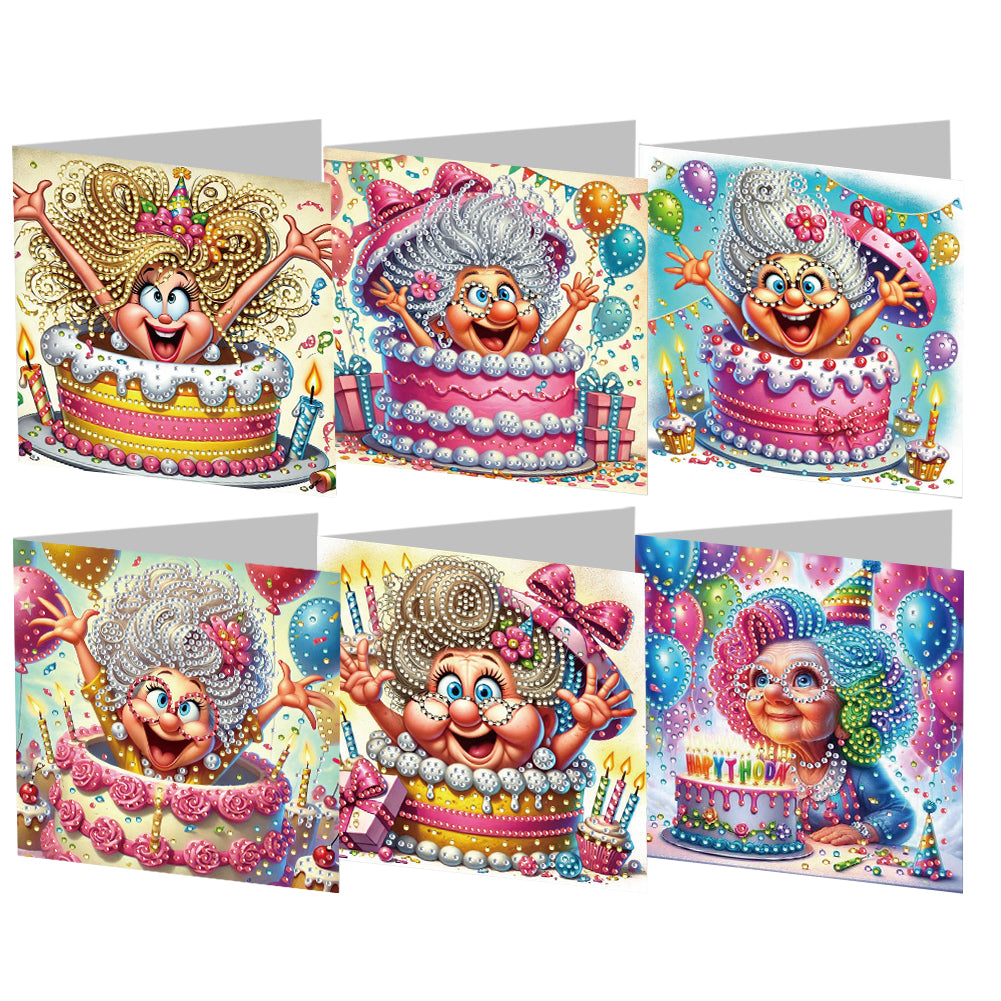 6PCS Birthday Surprise DIY Diamond Art Greeting Cards Congratulations Cards