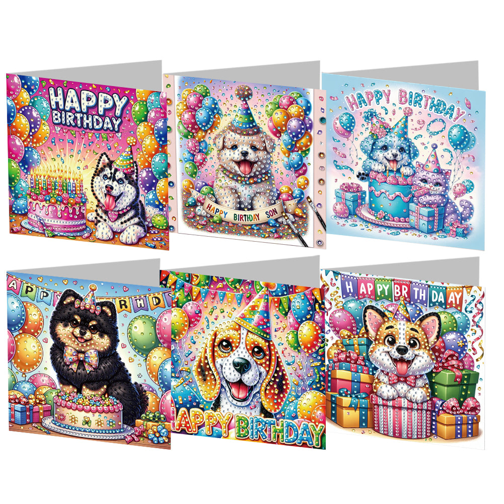 6PCS Dog Birthday DIY Diamond Art Greeting Cards Congratulations Cards & Gifts