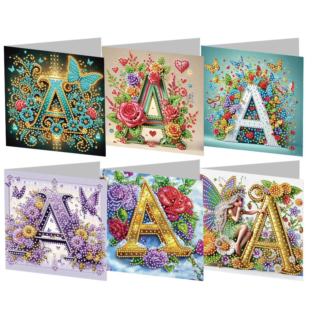 6PCS Letter A DIY Diamond Art Greeting Cards Congratulations Cards & Gifts
