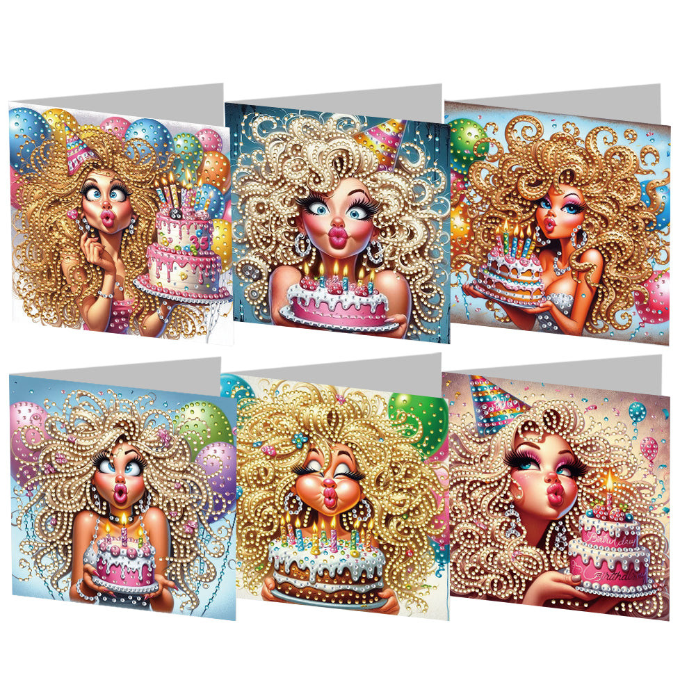 6PCS Birthday Beauty DIY Diamond Art Greeting Cards Congratulations Cards & Gift