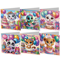 Load image into Gallery viewer, 6PCS Animal Birthday DIY Diamond Art Greeting Cards Congratulations Cards &amp; Gift
