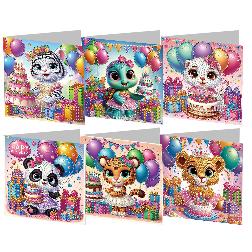 6PCS Animal Birthday DIY Diamond Art Greeting Cards Congratulations Cards & Gift