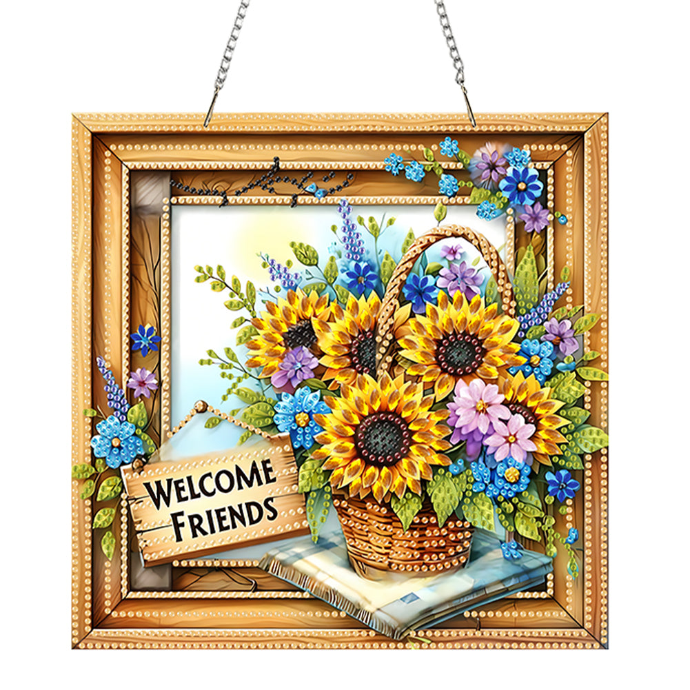 2D Flat Acrylic DIY Welcome Friends Hanging Diamond Art Kits Wall Door Decoratio
