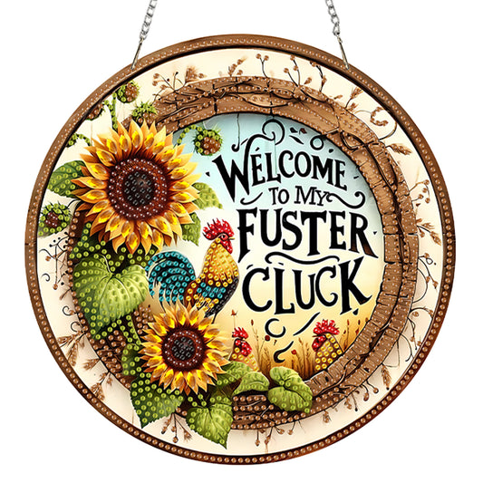 2D Flat Acrylic DIY Rooster Sunflower Hanging Diamond Art Kits Wall Door Decor