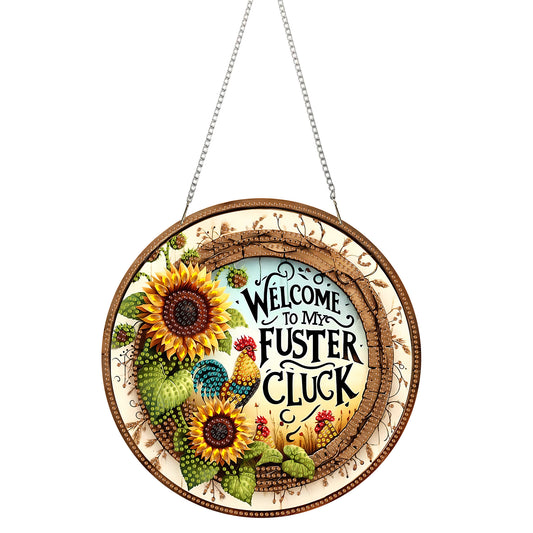 2D Flat Acrylic DIY Rooster Sunflower Hanging Diamond Art Kits Wall Door Decor