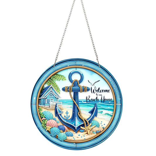 2D Flat Acrylic DIY Beach House Hanging Diamond Art Kits Wall Door Decoration