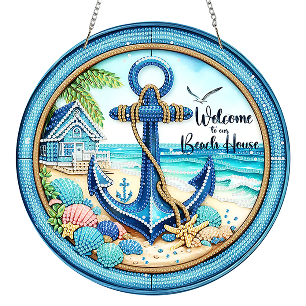 2D Flat Acrylic DIY Beach House Hanging Diamond Art Kits Wall Door Decoration