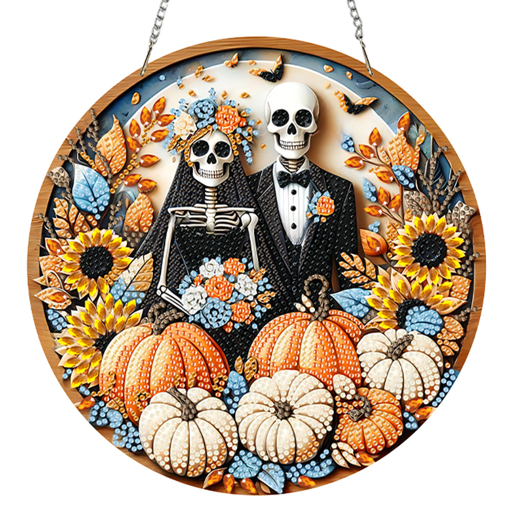 2D Flat Acrylic DIY Halloween Skeleton Couple Hanging Diamond Art Kits