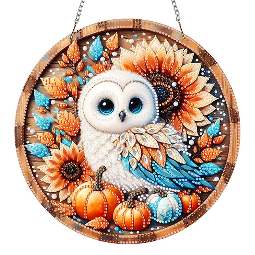 2D Flat Acrylic DIY Autumn Owl Hanging Diamond Art Kits Wall Door Decoration