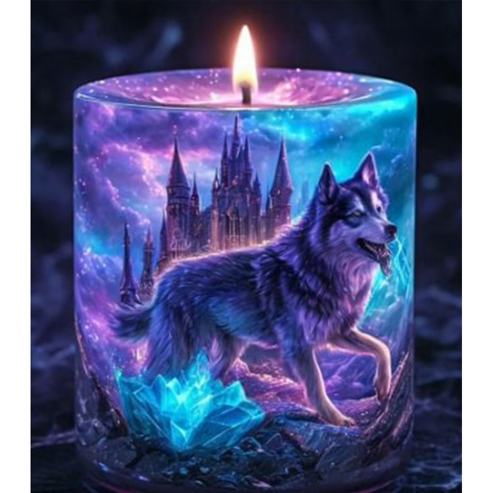 Diamond Painting - Full Round - Purple Light Candle Wolf (35*40CM)