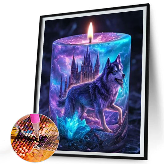 Diamond Painting - Full Round - Purple Light Candle Wolf (35*40CM)
