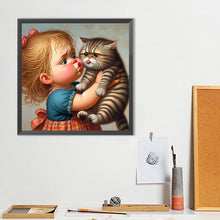 Load image into Gallery viewer, Diamond Painting - Full Round - Little Girl And Kitten (40*40CM)
