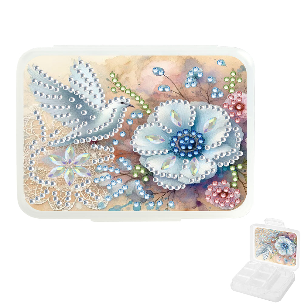 Birds Rhinestones Flowers Pill Storage Box Diamond Painting Pill Case for Art Cr