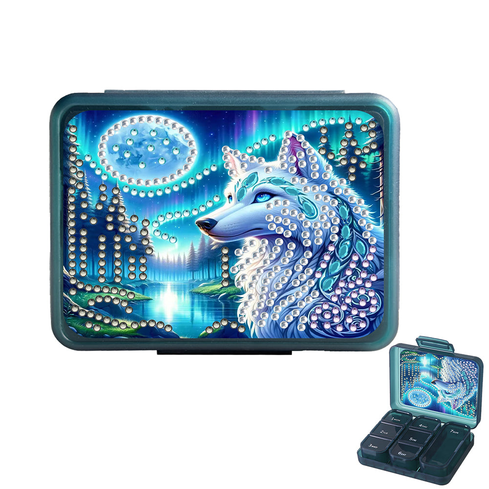 Wolf Rhinestones Pill Storage Box Diamond Painting Pill Case for Art Craft