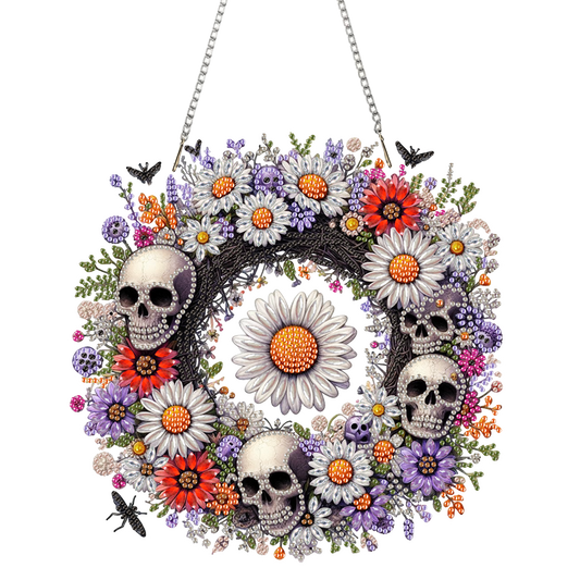 2D Flat Acrylic DIY Skull Wreath Hanging Diamond Art Kits Wall Door Decoration