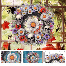 Load image into Gallery viewer, 2D Flat Acrylic DIY Skull Wreath Hanging Diamond Art Kits Wall Door Decoration
