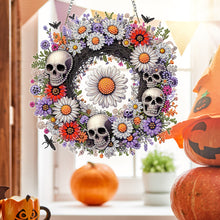 Load image into Gallery viewer, 2D Flat Acrylic DIY Skull Wreath Hanging Diamond Art Kits Wall Door Decoration
