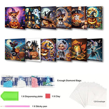 Load image into Gallery viewer, 12Pcs Halloween Diamond Painting Greeting Card Set for Festivals and Celebration

