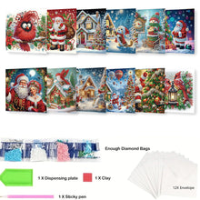 Load image into Gallery viewer, 12Pcs Xmas Diamond Painting Greeting Card Set for Festivals and Celebrations
