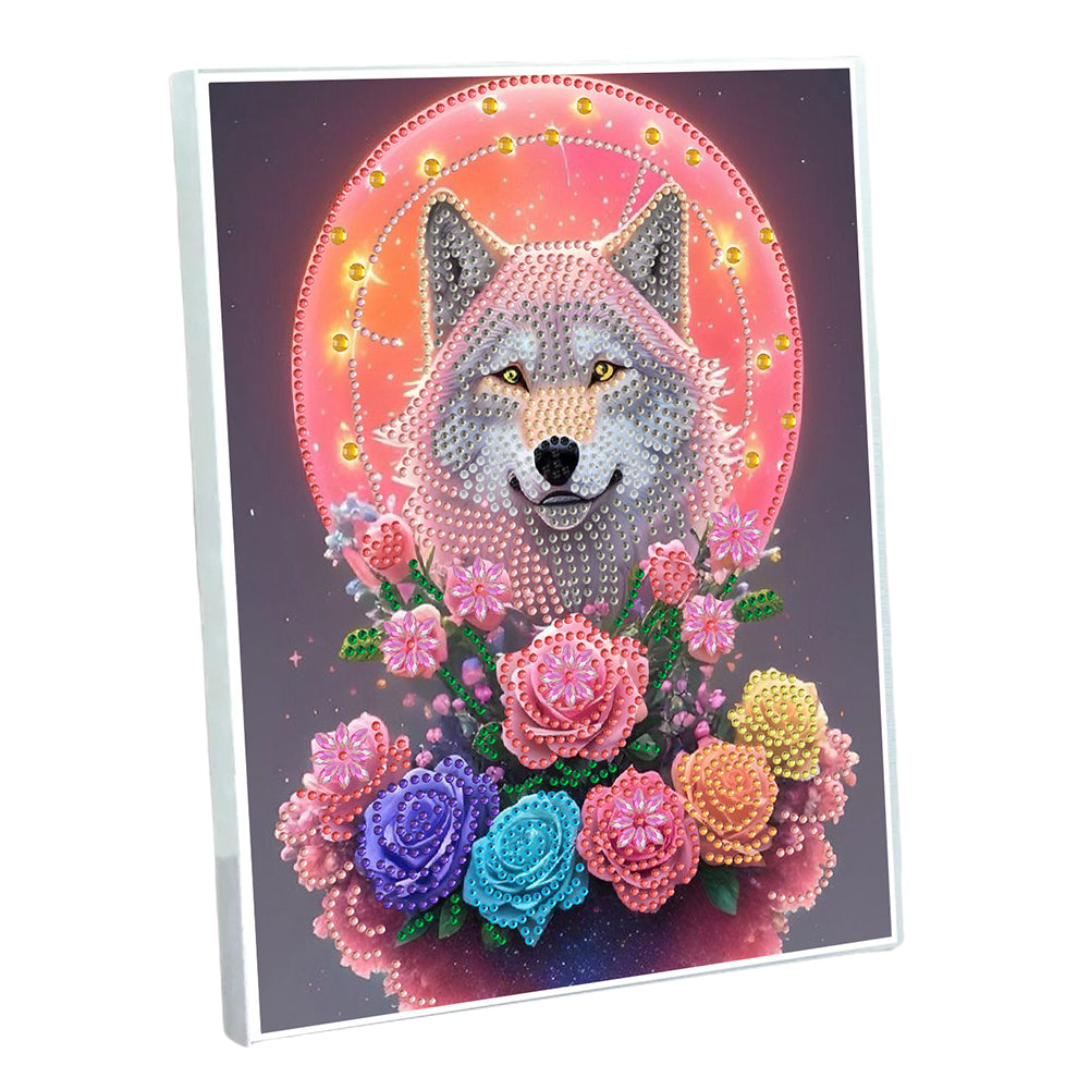DIY Diamond Painting Notebook 50 Pages A5 Diamond Art Diary Book(Moonlight Wolf)
