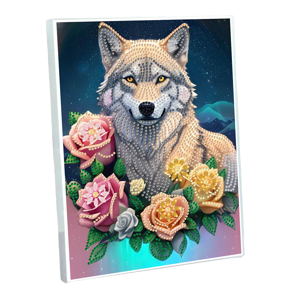 DIY Diamond Painting Notebook 50 Pages A5 Diamond Art Diary Book (Flower Wolf)