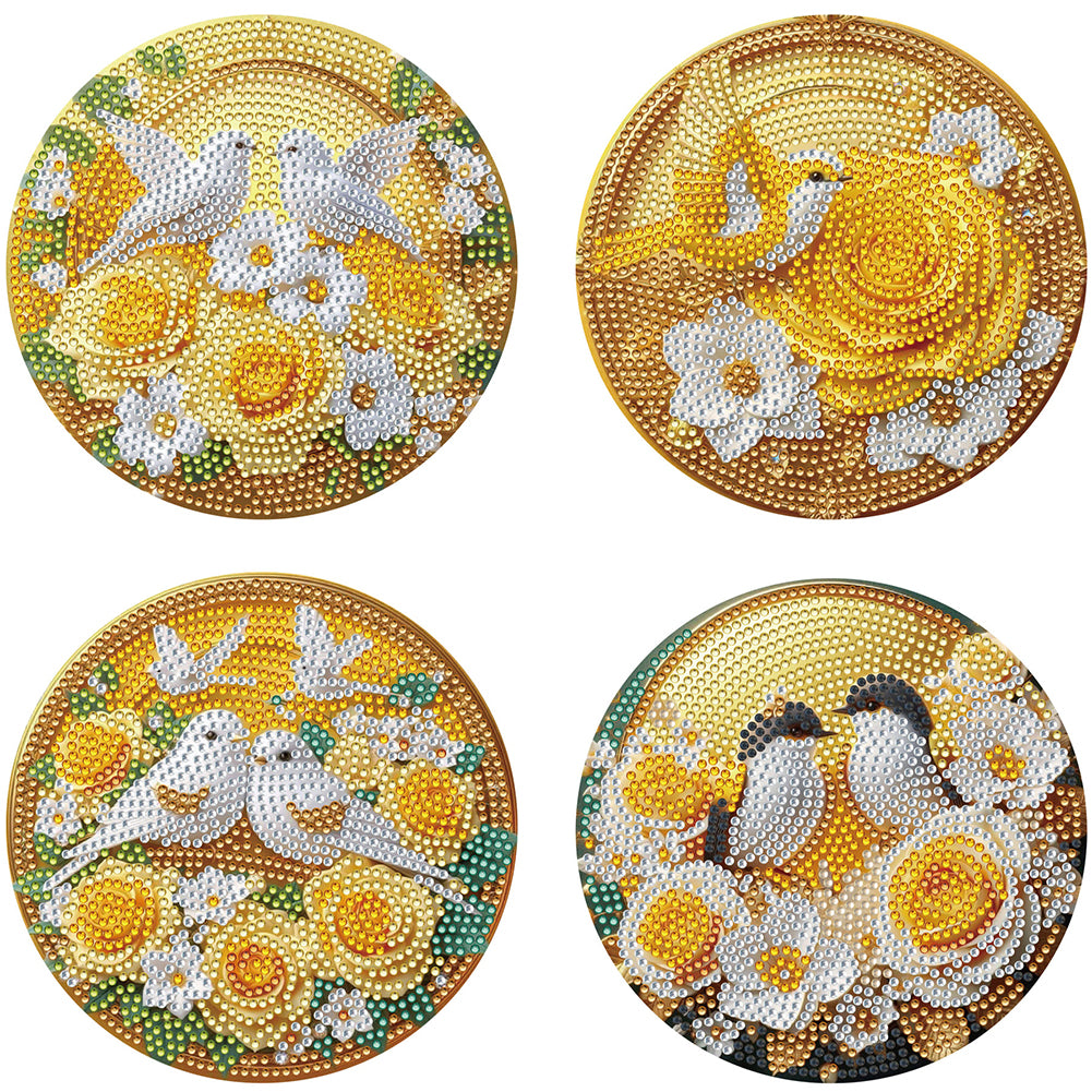 4pcs DIY Diamond Dot Kits Yellow Rose Bird Diamond Crafts Projects for Beginners