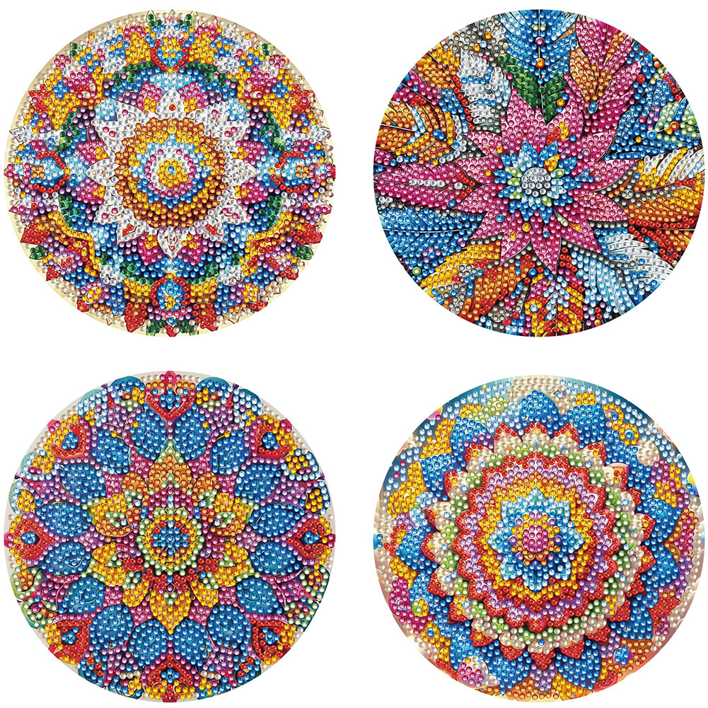 4pcs DIY Diamond Dot Kits Flowers Diamond Painting Placemats Projects for Beginners