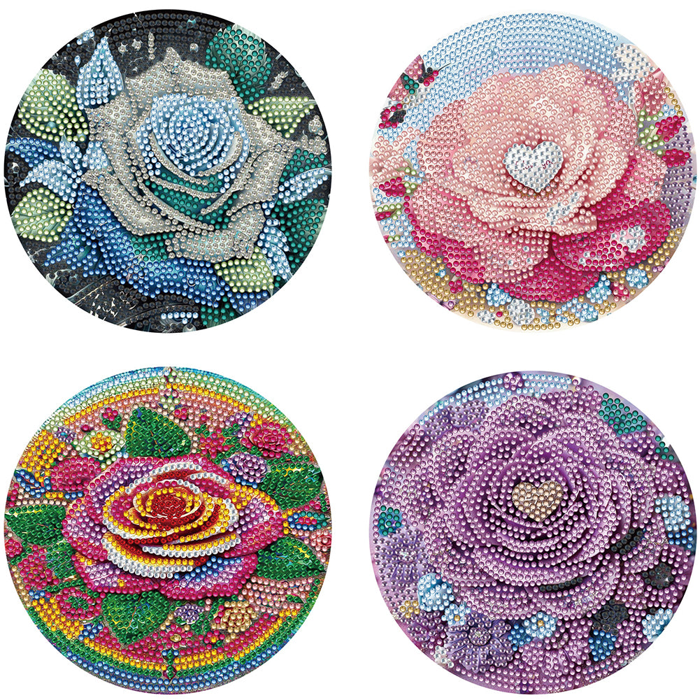 4pcs DIY Diamond Dot Kits Rose Diamond Painting Placemats Projects for Beginners