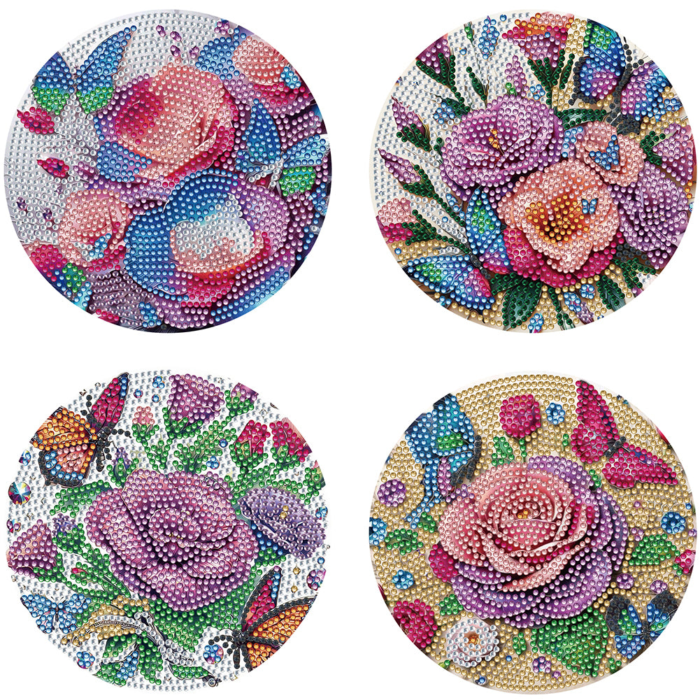 4pcs DIY Diamond Dot Kits Flowers Diamond Painting Placemats Projects for Beginners