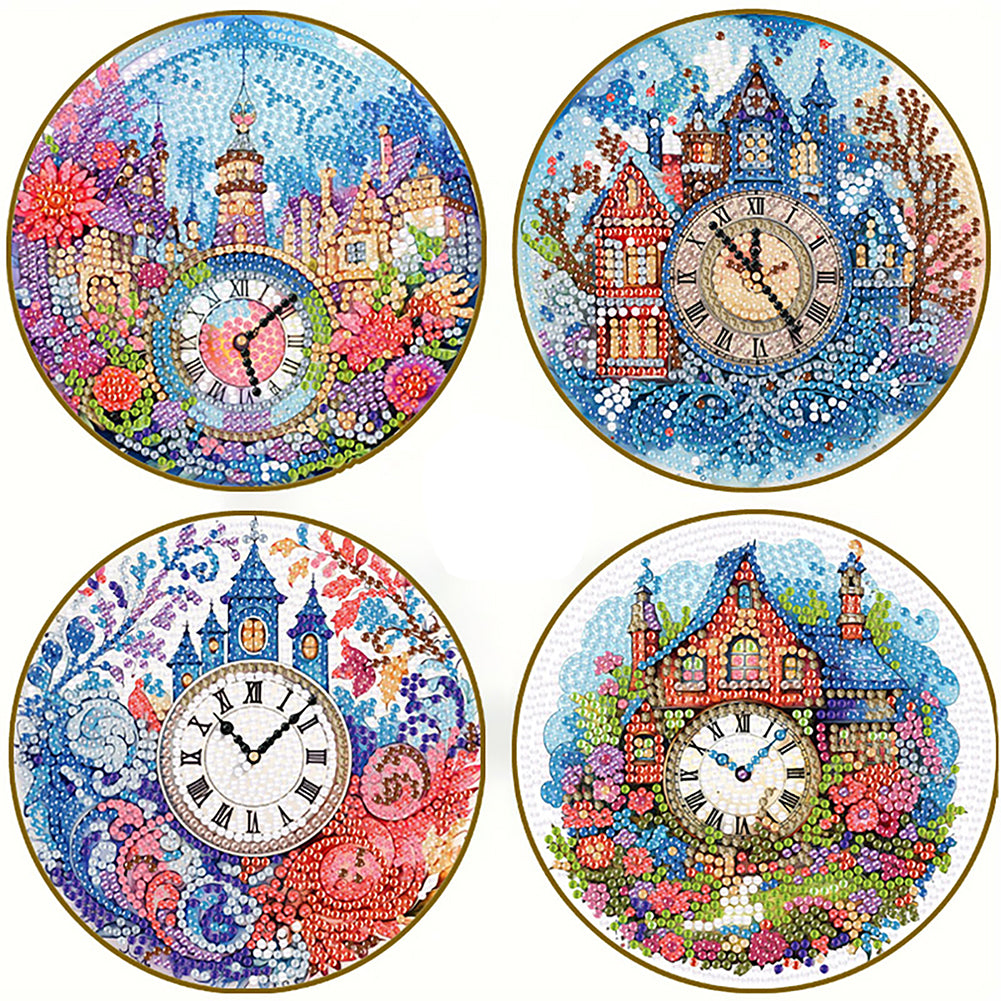 4pcs DIY Diamond Dot Kits Clock Tower Diamond Crafts Projects for Beginners