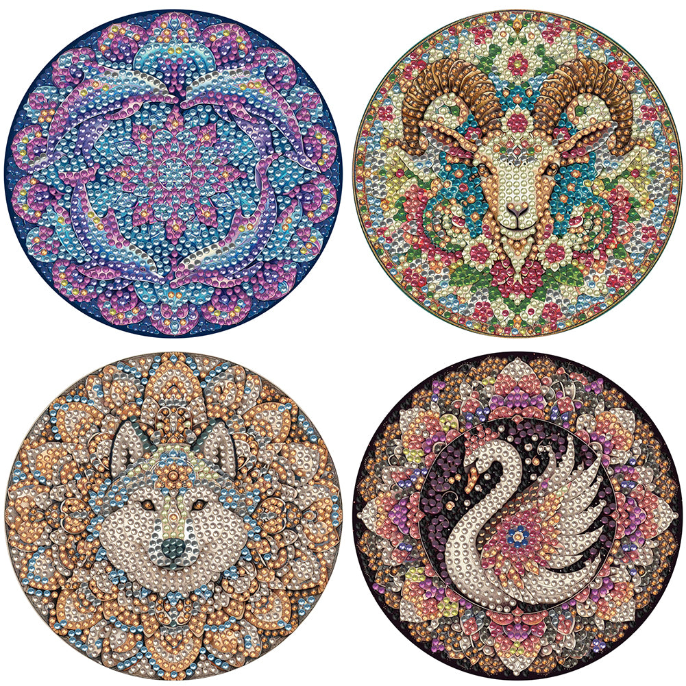 4pcs DIY Diamond Dot Kits Animals Diamond Painting Placemats Projects for Beginners