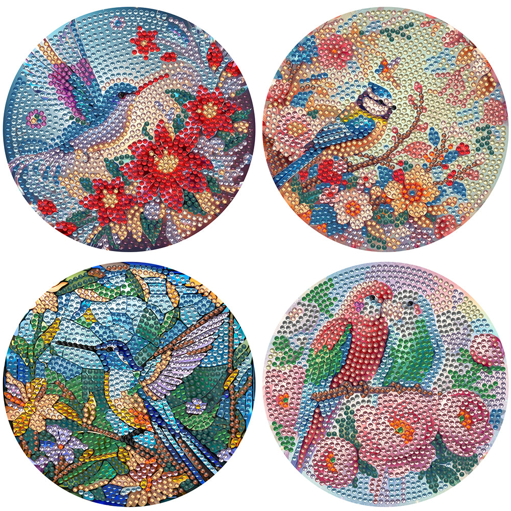 4pcs DIY Diamond Dot Kits Birds Diamond Painting Placemats Projects for Beginners