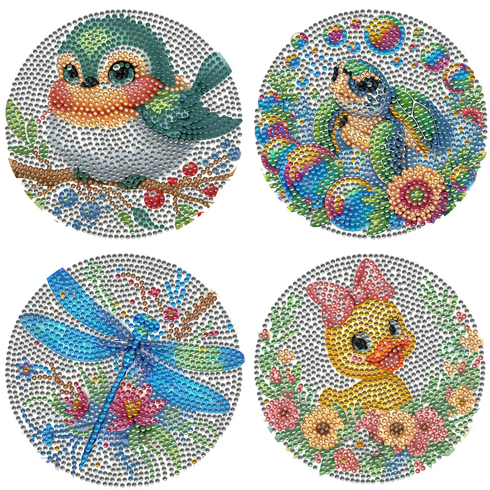 4pcs DIY Diamond Dot Kits Animals Diamond Painting Placemats Projects for Beginners