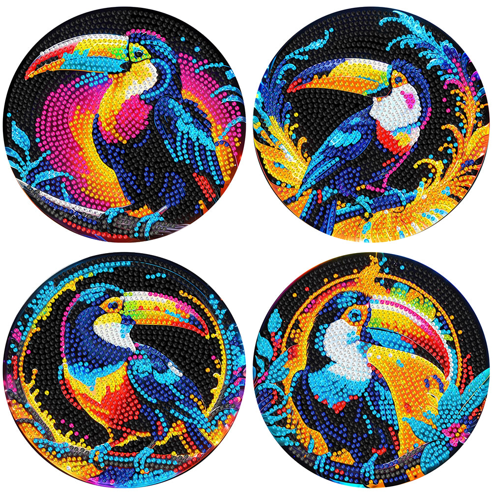 4pcs DIY Diamond Dot Kits Toucans Diamond Painting Placemats Projects for Beginners