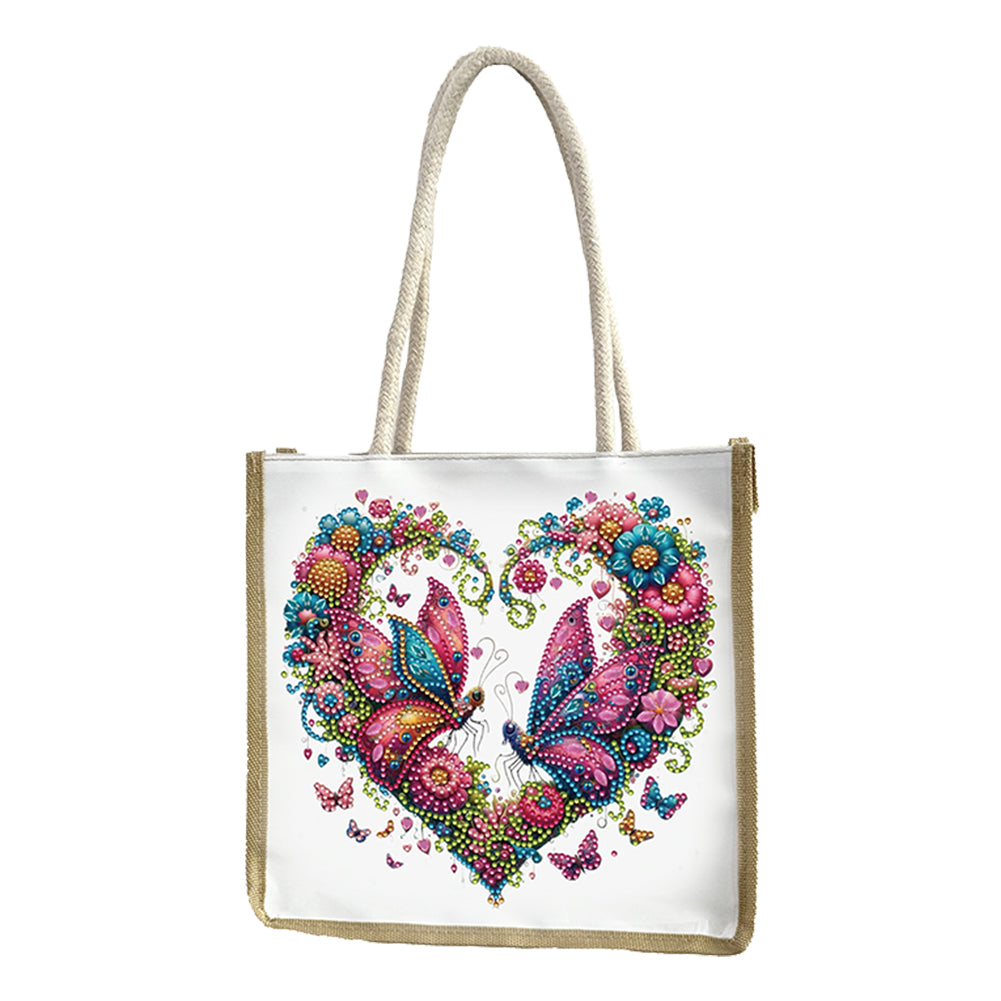 5D Diamond Painting Handbag DIY Linen Shopping Storage Bag (Love Butterfly)